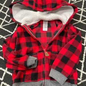 Zip up fleece hoodie.